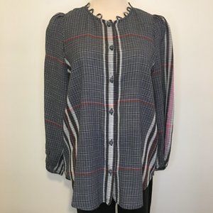 APIECE APART Striped Mock Neck Button-Up Top Size: M | US 6